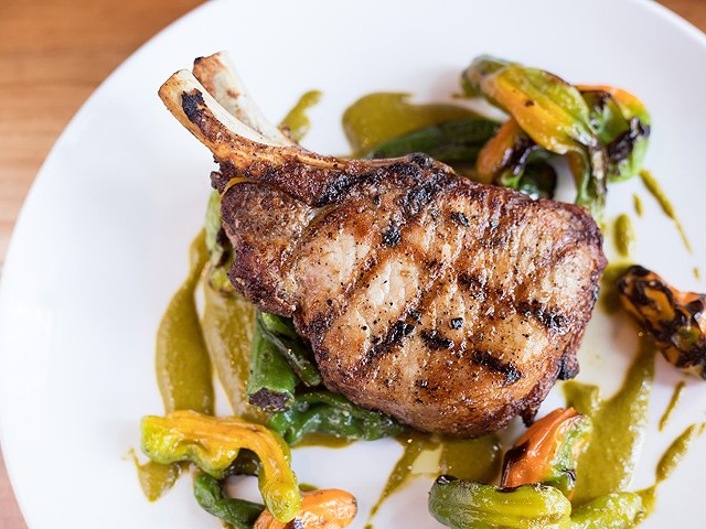 Louie's food is simply, but expertly prepared, as this pork chop with shishito and chermoula demonstrates.