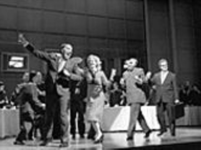 Revolutionary theater: (left to right) Robert Orth as 
    Richard Nixon, Maria Kanyova as Pat Nixon, Chen-Ye 
    Yuan as Zhou Enlai and Jan Opalach as Henry 
    Kissinger.