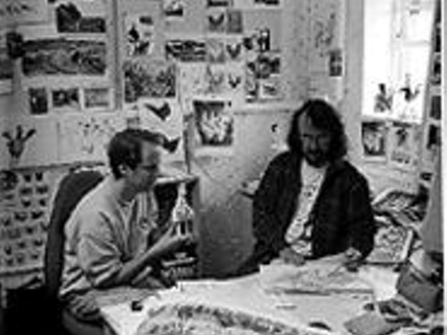 The meat of it: Nick Park (left, holding a model of Rocky the Rooster) and Peter Lord begin work on Chicken Run.