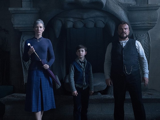 Mrs. Zimmerman (Cate Blanchett) and and Uncle Jonathan (Jack Black) guide young Lewis (Owen Vaccaro).