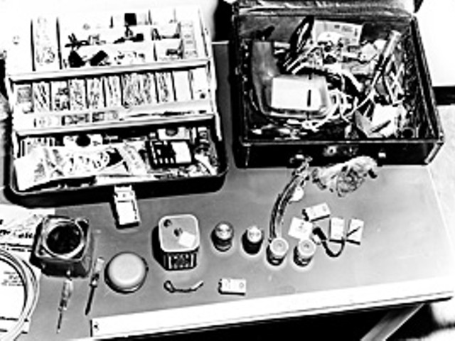 FBI evidence photos document bombmaking supplies found in a Weather Underground safe house in the Nob Hill neighborhood of San Francisco in 1971.