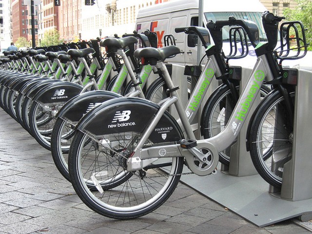 A bike sharing station in Boston.