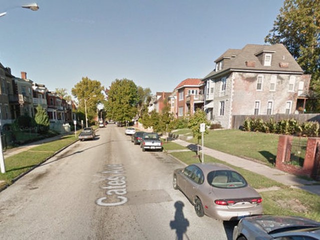 The 5000 block of Cates Avenue, where Leon Rivers was shot and killed in the street.