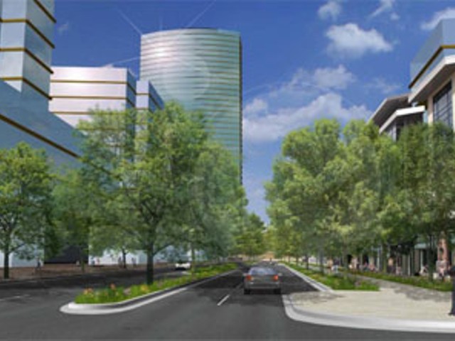 An architectural rendering of part of developer Paul McKee's massive re-development proposal for north St. Louis.