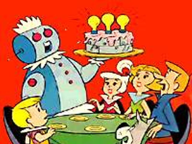 Rosie the Robot lures the Jetsons with delcious food.