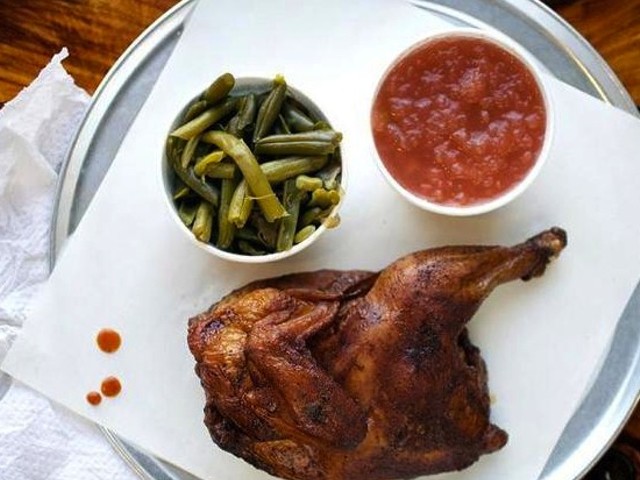 The smoked half-chicken, with sides, at PM BBQ