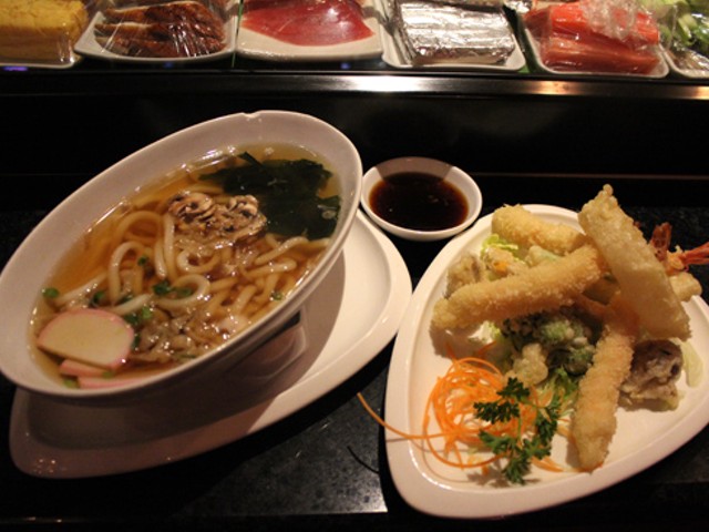 Caf&eacute; Mochi's Udon Soup, ($8) served with vegetable and shrimp tempura.