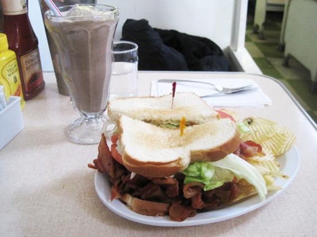 The "Heart Stopping BLT" and a chocolate malt a Crown Candy Kitchen