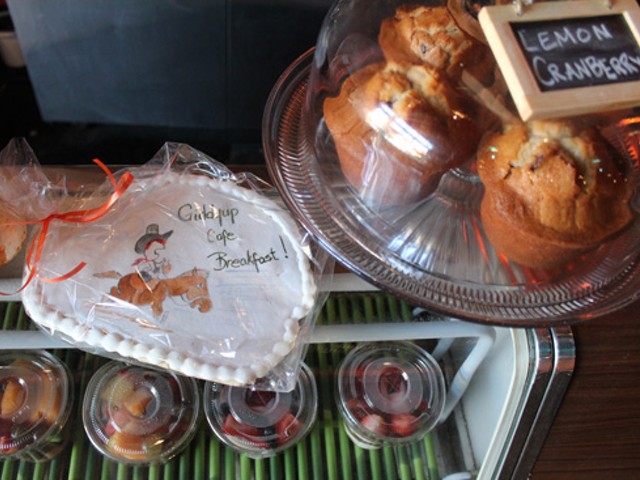 Freshly baked muffins and fruit parfaits at Giddy Up Breakfast Bar.