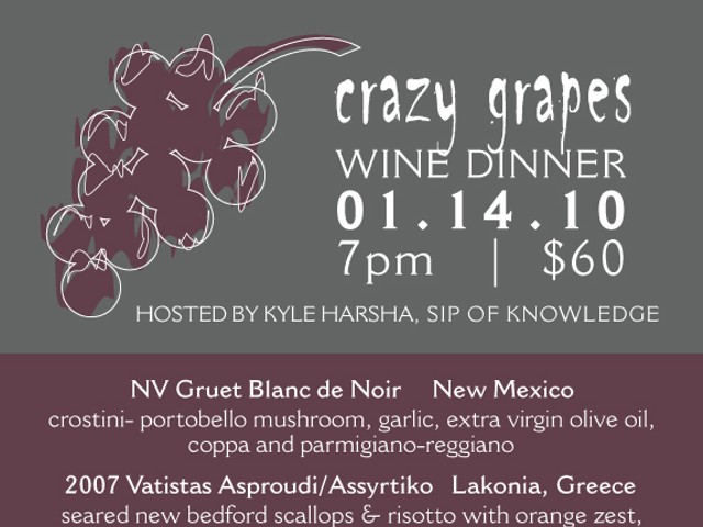 FoodWire: "Crazy Grapes" Wine Dinner at Five, Thursday, 1.14
