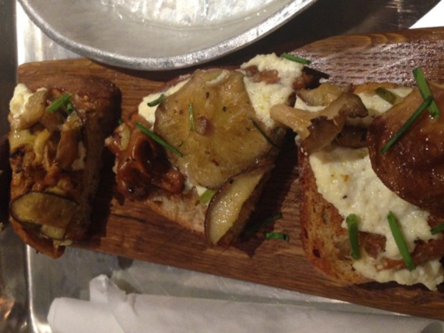 Toast topped with ricotta cheese and mushrooms. | Nancy Stiles