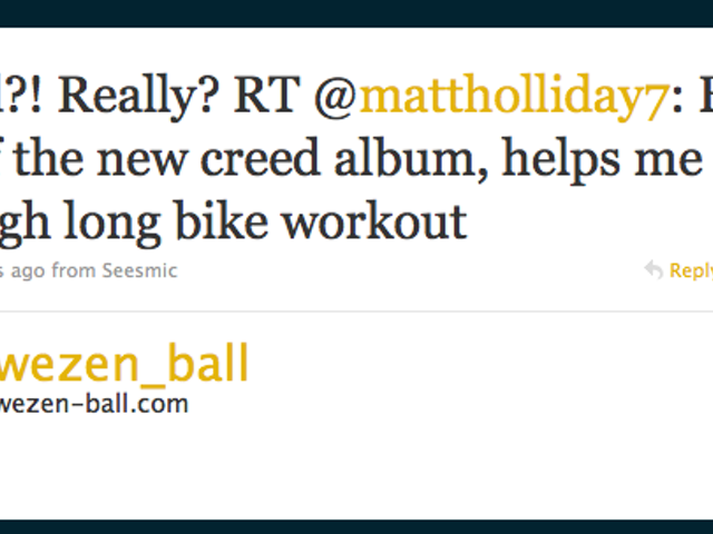 Cardinals' Matt Holliday is on Twitter, "Big Fan of the New Creed Album"