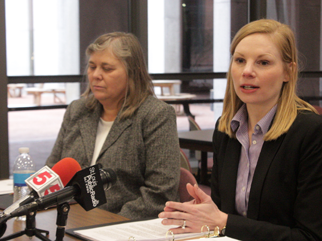 Auditor Nicole Galloway, right, is the only woman holding statewide office in Missouri.