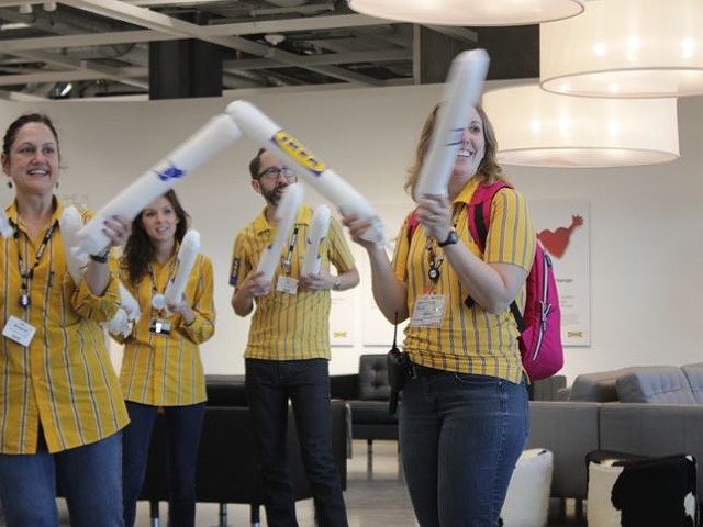 IKEA employees welcomed customers with thunderstick-banging and whoops of encouragement.