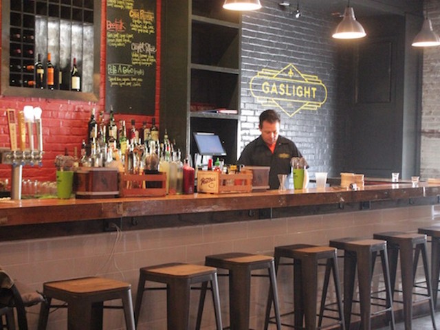 The bar at Gaslight STL serves craft cocktails.