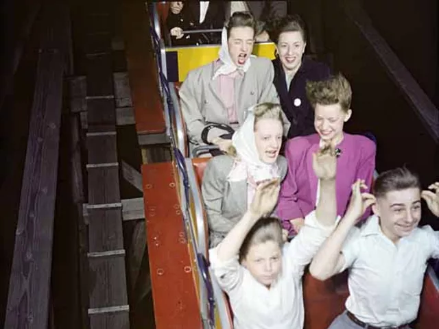 Forest Park Highlands visitors plunge down at hill on the Comet.