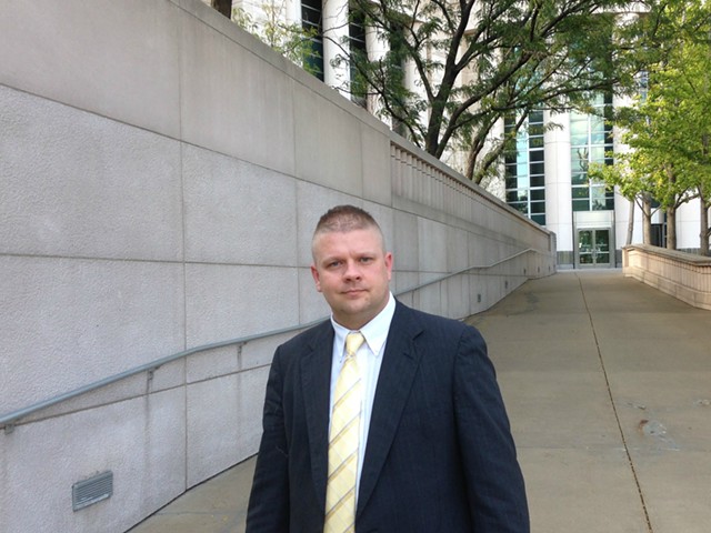 Ex-Pine Lawn police lieutenant Steven Blakeney leaves federal court on Wednesday.