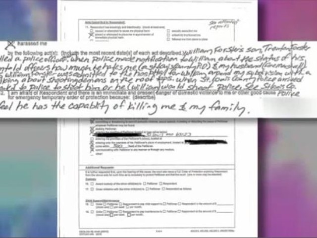 A portion of the restraining order filed by a St. Louis County officer against William Forster.