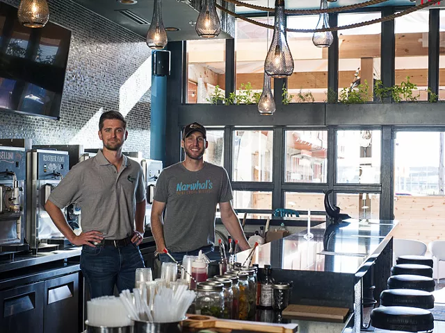 Brandon Holzhueter (left) and Brad Merten at Narwhal's Crafted Urban Ice.