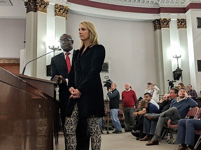 Aldermanic President Lewis Reed and Carolyn Kindle Betz, a member of the ownership group in 2018.