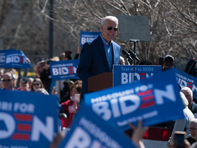 Former Vice President Joe Biden at his rally on Saturday in St. Louis.