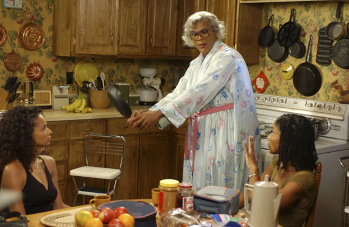 From left to right: Rochelle Aytes, Tyler Perry as Madea and Lisa Arrindell Anderson in Tyler Perry's Madea's Family Reunion.