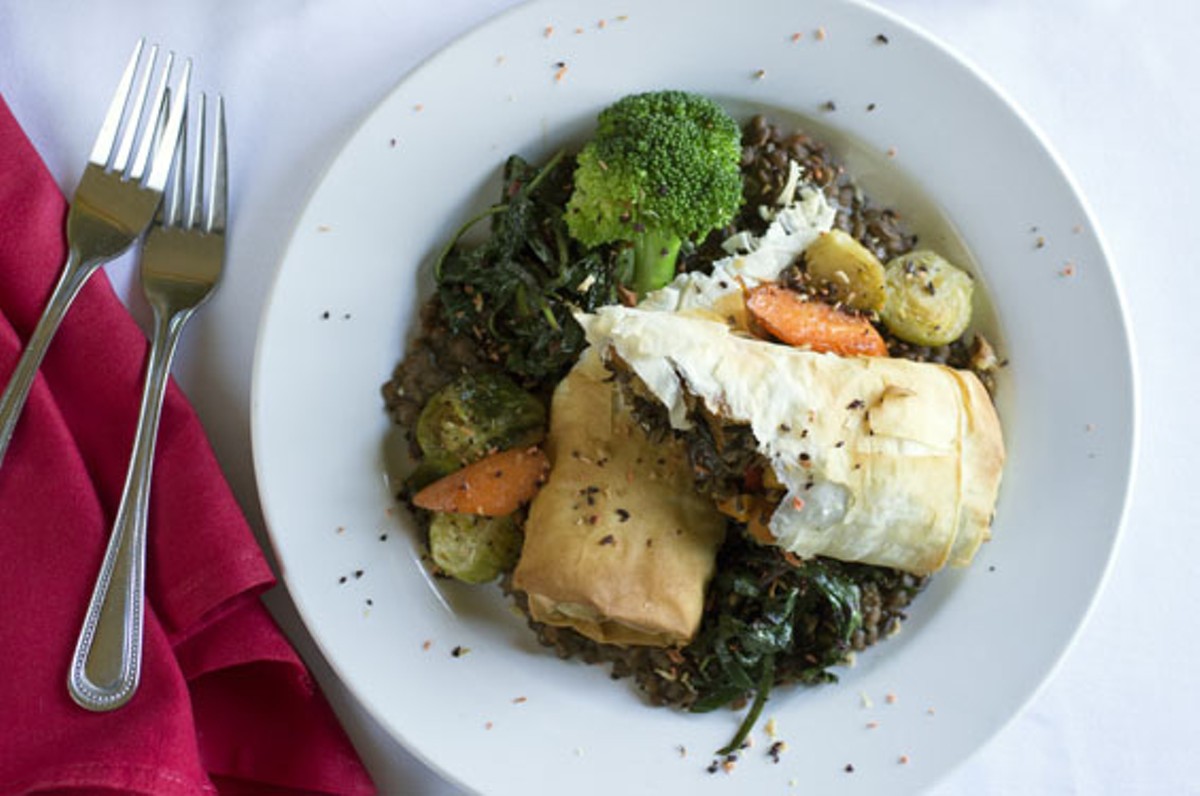 The "Vegetarian Winter Roulade," made with roasted vegetables and wild-rice phyllo roulade and lentil Dijonnaise. 
    
    
    
    See photos: Nathalie's Serves Farm Fresh Food in the Central West End