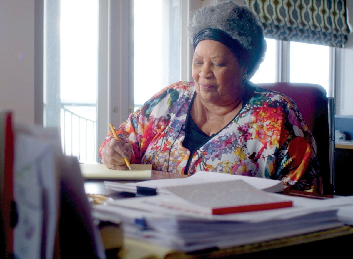 Toni Morrison doing what she does best: writing and thinking.
