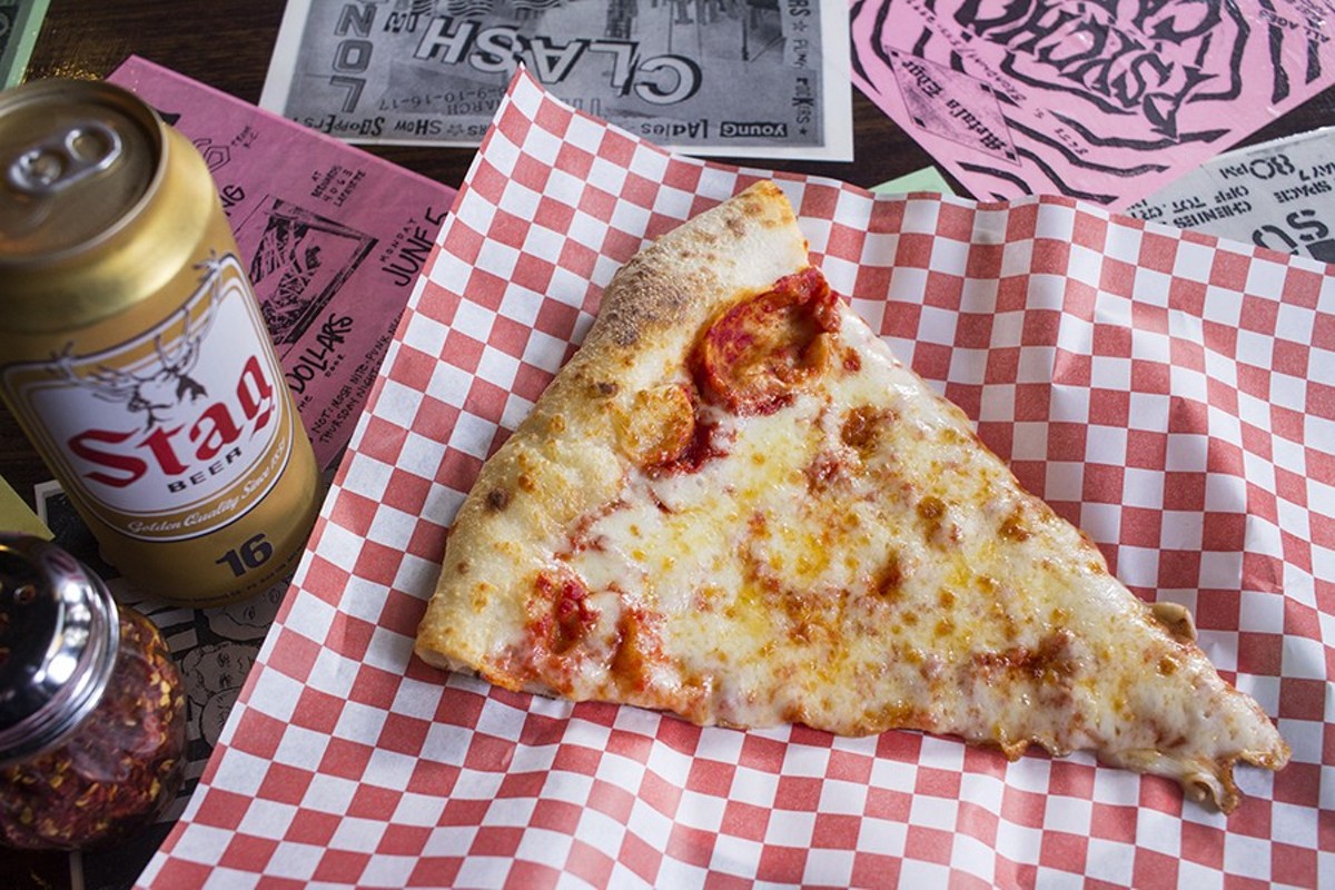 Cheese pizza pairs well with Stag at Pizza Head.
