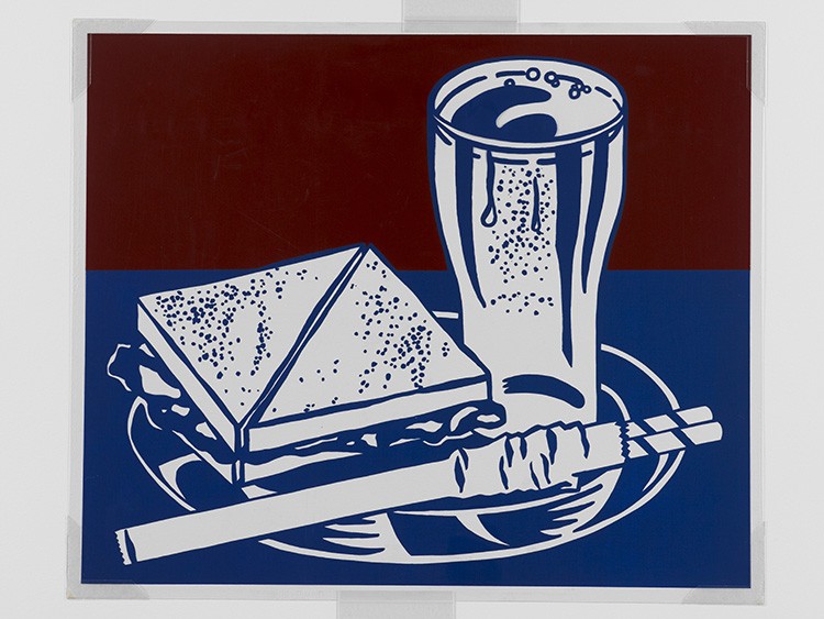 Roy Lichtenstein, Sandwich and Soda from the portfolio X + X (Ten Works by Ten Painters), 1964. Screen print on mylar, 20 x 24“. Mildred Lane Kemper Art Museum, Washington University in St. Louis. University acquisition, 1970.