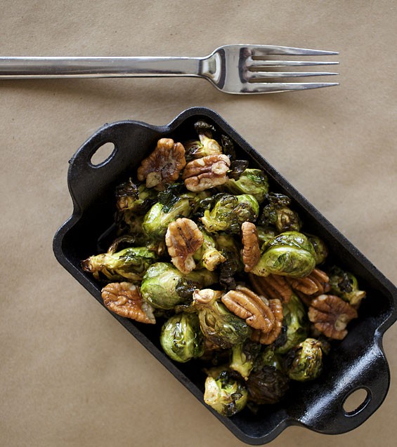 A side of Brussels sprouts with pecans, butter and garlic from last week's dinner menu.