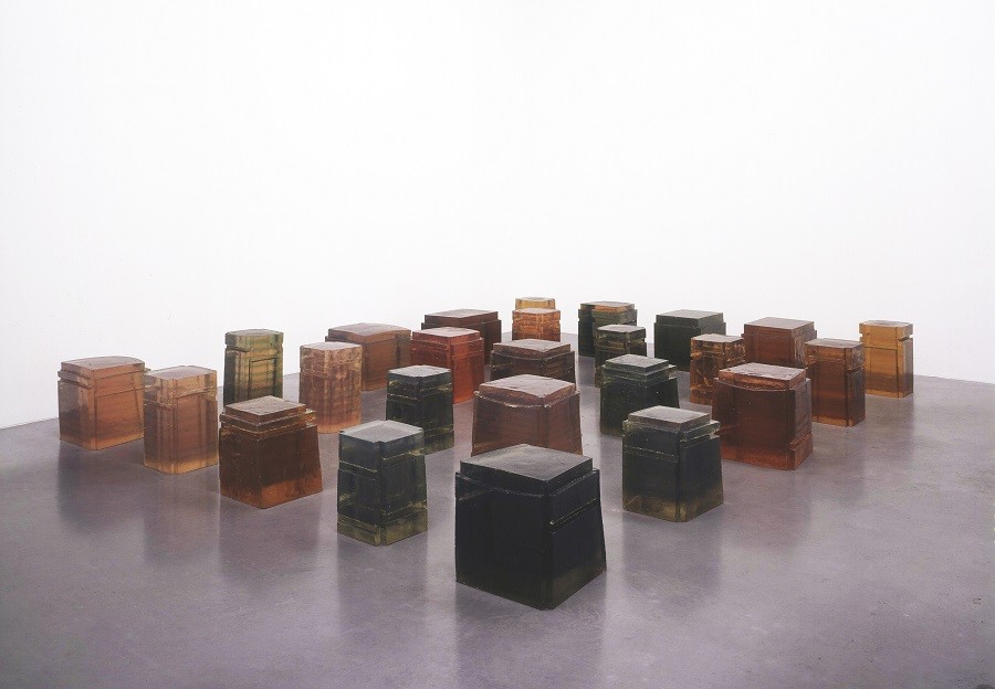 Rachel Whiteread, English, born 1963; Untitled (Twenty-Five Spaces), 1995; resin; variable dimensions, smallest: 16 ½ x 11 x 11 ¼ inches, largest: 16 ½ x 18 1/8 x 20 1/8 inches; Private Collection; Image courtesy the artist/ Gagosian, London/ Luhring Augustine, New York/ Galleria Lorcan O’Neill