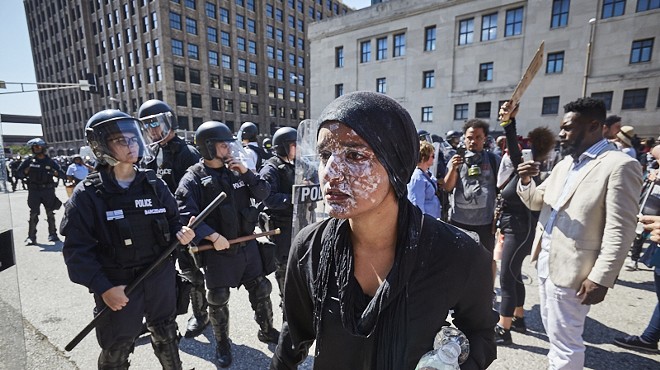 Maleeha Ahmad reacts after being pepper-sprayed by St. Louis officers.