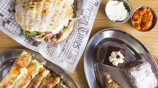 J's Pitaria boasts (clockwise from left) doner kebabs, house-made desserts and a variety of pitas, sold by the pound.