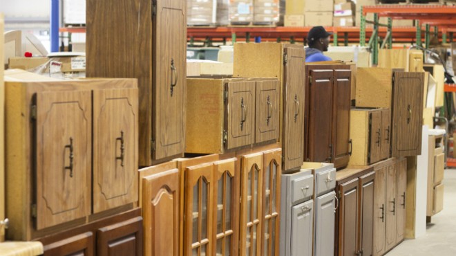 Cabinets line one aisle.