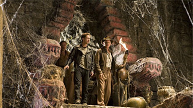 Hey, anyone seen a decent script around here?: Ray Winstone, Shia LaBeouf and Harrison Ford in Crystal Skull.