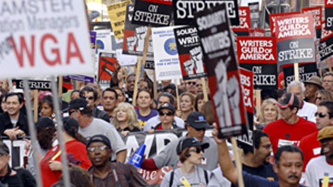 Thousands of screenwriters took to the picket lines in LA. Not pictured: Paul Guyot.