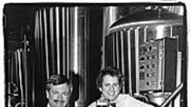 Tom Schlafly (left, back in the day) holds court at Schlafly's Twelfth Anniversary Party
