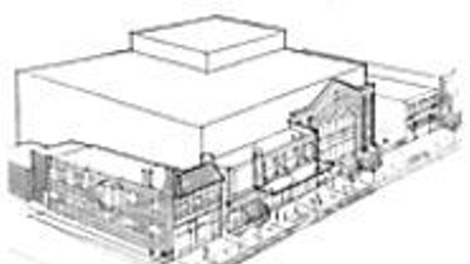 An initial drawing of the Loop Theatre: Building a new theater is more costly, but working from a blank slate means adapting to the artists' needs rather than conforming to the existing architecture.