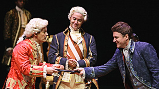 Jim Poulos as Mozart, Joe Hickey as Emperor Joseph II and Andrew Long as Salieri.