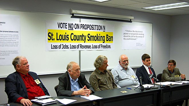 Smoke &#146;em if you&#146;ve got &#146;em: Rev. Harold Hendrick, Fred Teutenberg, Scott Simon, Jon Rand, Bill Hannegan and Gerard Ezvan hope to stub out St. Louis&#146; proposed smoking ban.