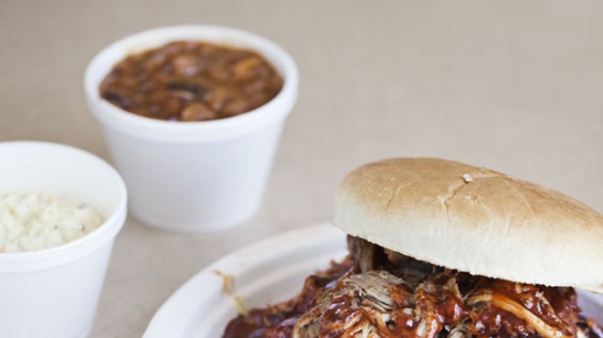 Lil Mickey's pulled-pork sandwich with coleslaw and its topnotch baked beans.