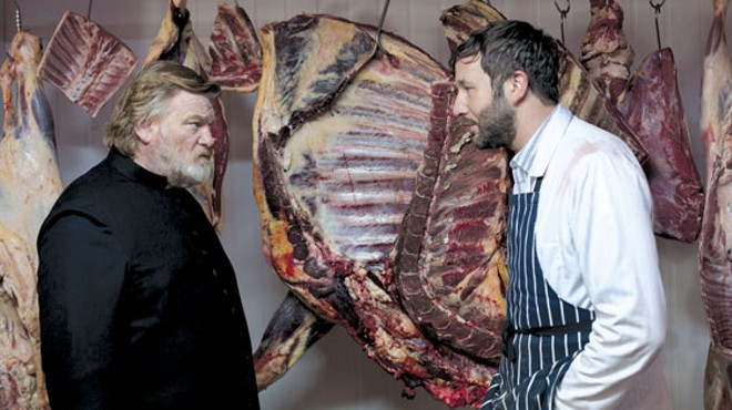 Brendan Gleeson as Father James and Chris O'Dowd as The butcher in Calvary.