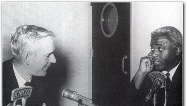 Jack Buck interviewing Jackie Robinson.