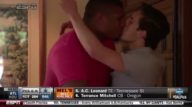 Michael Sam celebrates being drafted to the St. Louis Rams with his boyfriend.