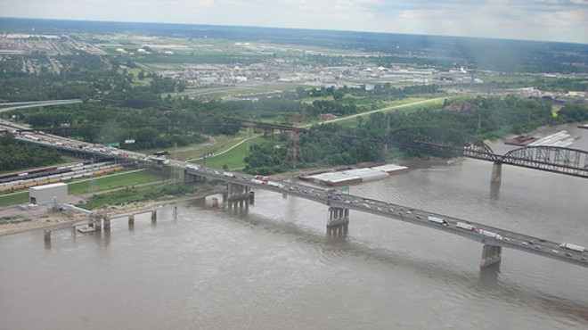The Poplar Street Bridge (foreground) as viewed looking toward East St. Louis.
