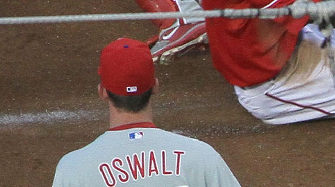 Oswalt wearing the uniform of his last team, the Phillies. I always thought those two were just a terrible fit for each other.