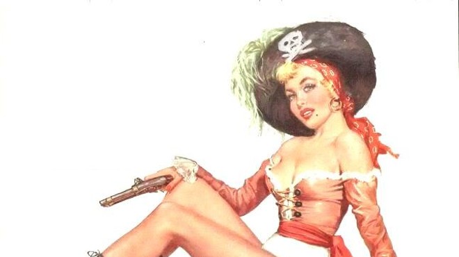 Here's a sexy pirate pinup girl. Cards are playing the Pirates; I want to go sexy pirate girl. I think it makes perfect sense.&nbsp;