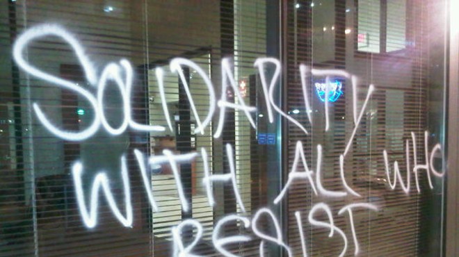 The protesters' handiwork at Fifth Third Bank on Olive St.