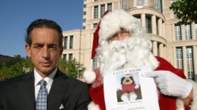 Al Watkins and Santa Claus, before a federal court hearing, asking: Where is the real Santa Paws?